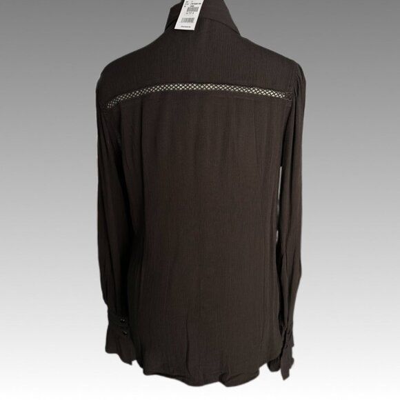 NWT CRUEL DENIM Crinkle Gauze Snap Shirt Crochet Western Prairie Romance Brown S - Picture 6 of 13